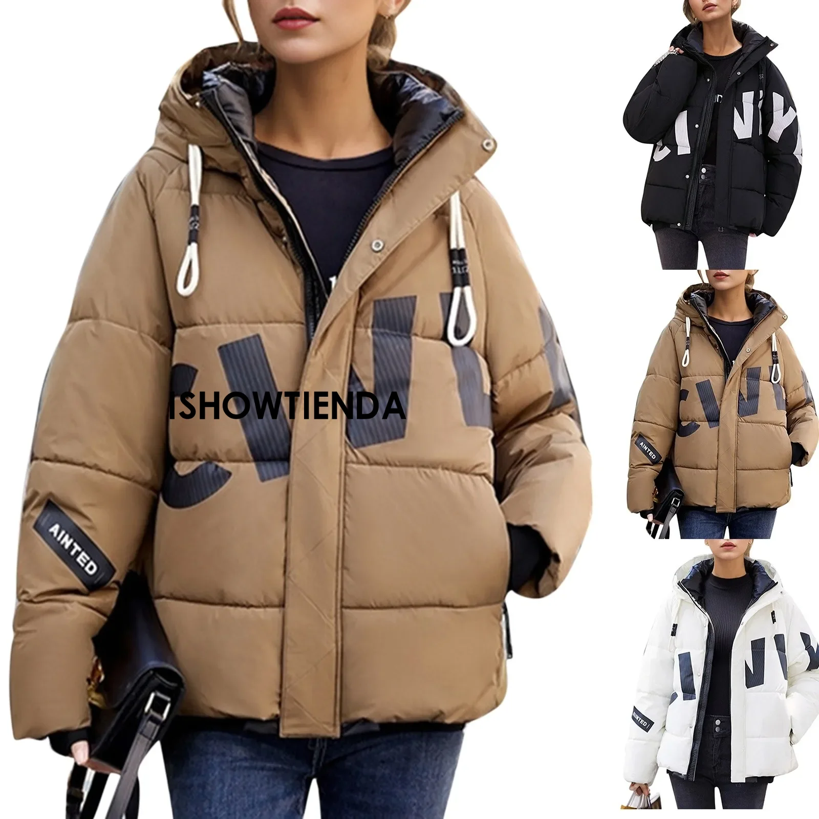 Thicken Jacket Letter Graphic Women Winter Coat Unisex Oversize Parkas Jacket Korean Coat Warm Baggy Casual Jackets Feamle Y2k