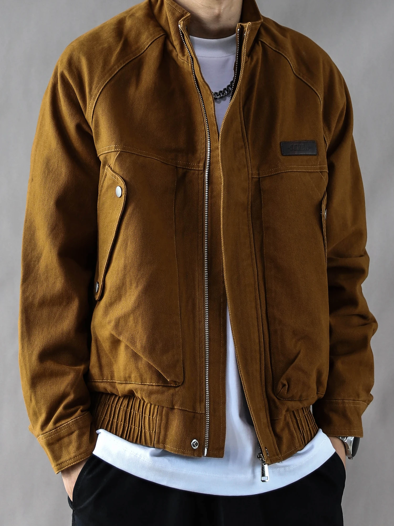 

American Retro Heavyweight Jaet Men's Spring Autumn Loose Casual 2025 New High Street Stand Collar Sports Coat Mustard Yellow