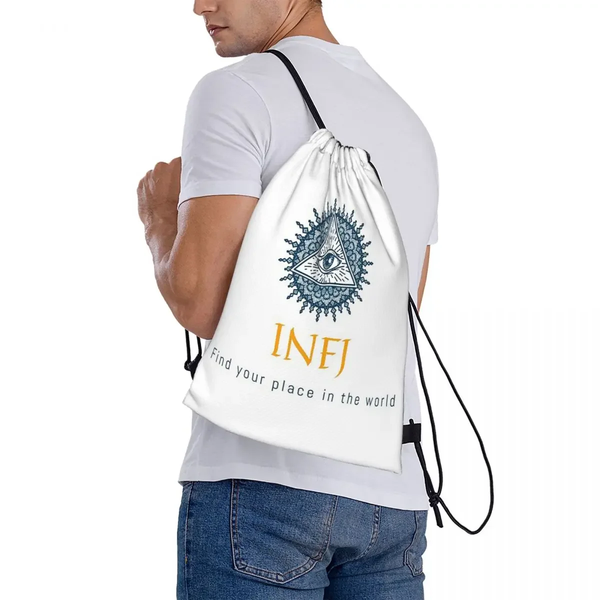 INFJ-Sacos de cordão para homens e mulheres, bolso, bolsa esportiva, bolsa para estudantes, encontre o seu lugar no mundo