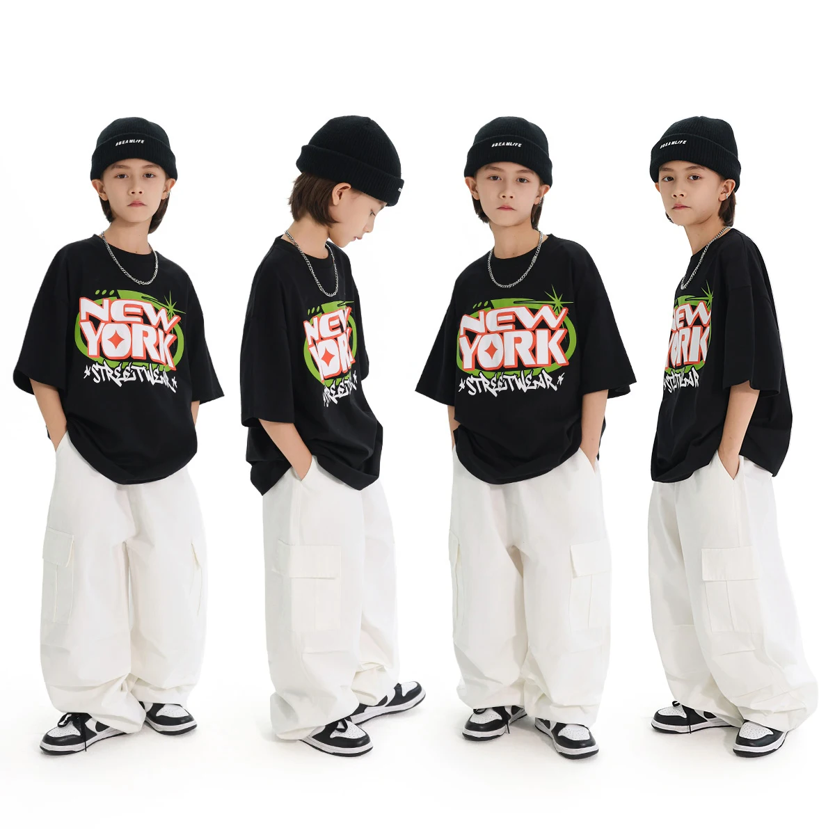 

Hiphop Suit Jazz Dance Boys Streetwear Sports Print Top Cargo Pants Children Practice Suit Street Dance Stage Costumes DN20961
