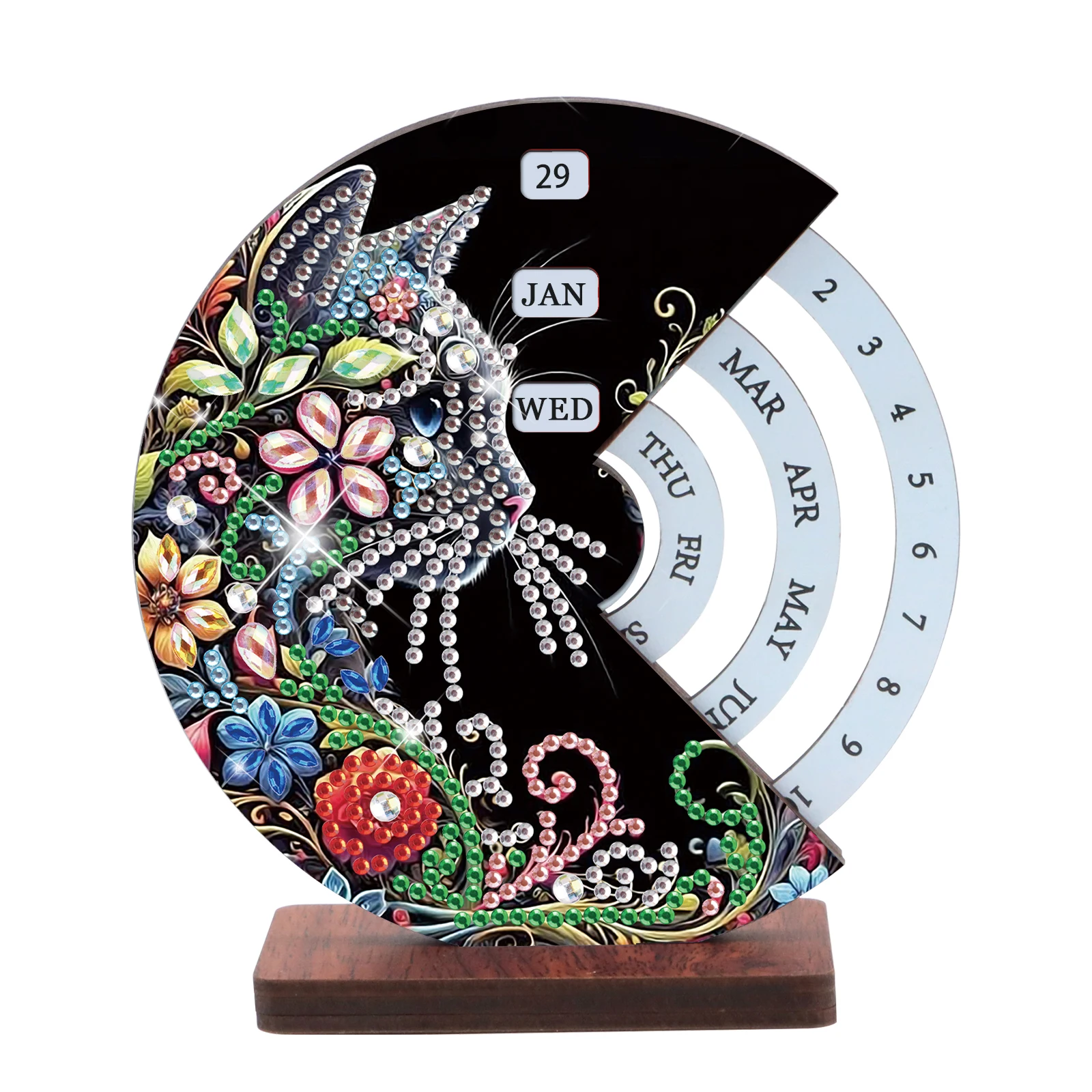 

Набор деревянных вращающихся календаря с алмазной живописью, милый кот, алмазное искусство, вращающийся день, месяц, неделя и многоразовые календари для декора, подарок