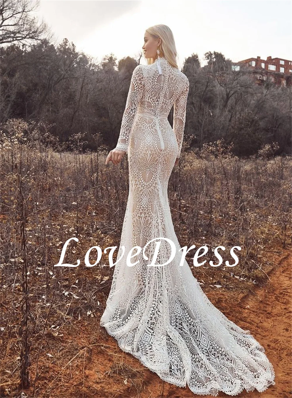 LoveDress-Vestidos De novia De sirena con cuello redondo para mujer, apliques De encaje, Vestidos De novia simples sin espalda, Vestidos De gasa simples