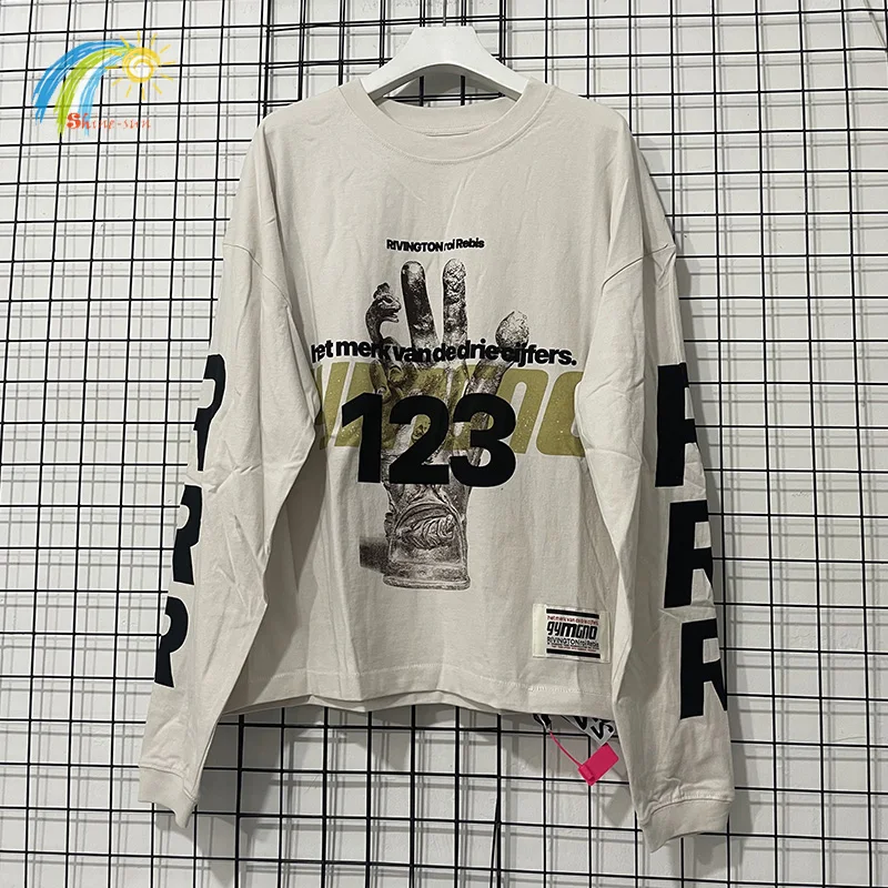 

High Street Vintage Cement White Hand Graffiti Slogan Logo RRR123 Long Sleeved T-Shirt Men Women 100% Cotton Oversized T Shirt