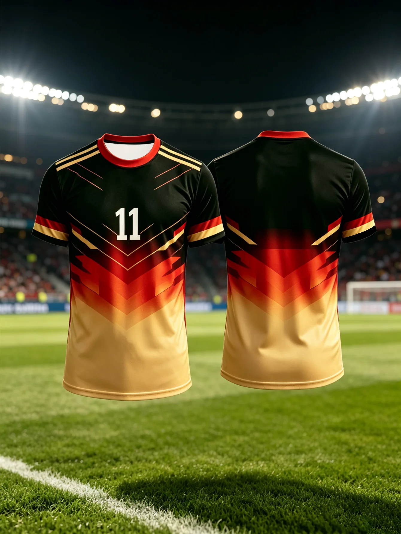 Gradient Geometry Sports Short Sleeve T-shirt with 11 Football Style Printed Top