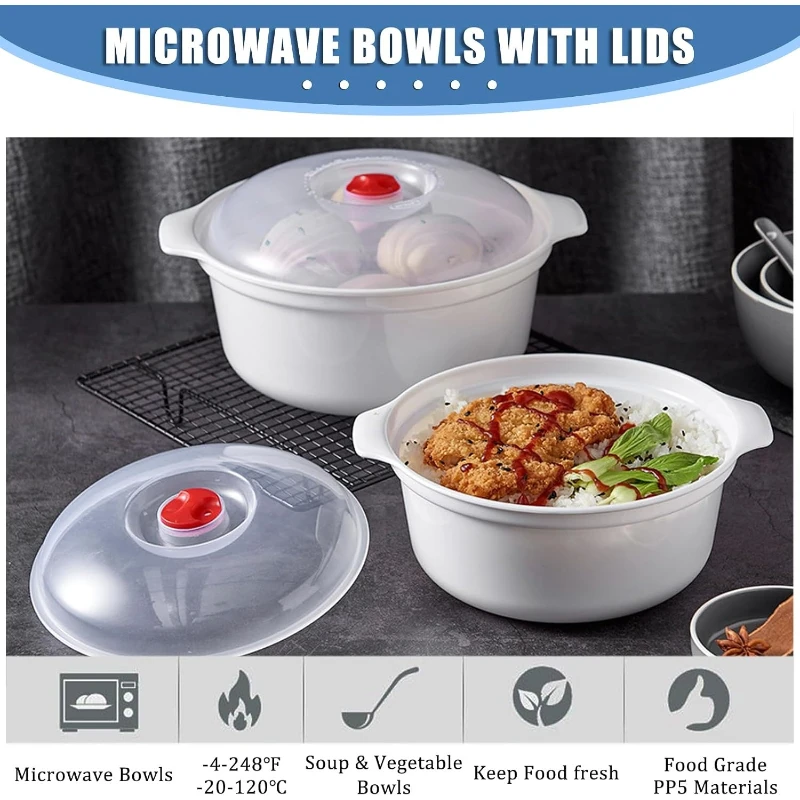 High Temperature Resistant Round Plastic Food Storage Bowl With Lid Microwave Safe Household Soup Container Airtight Lunch Box