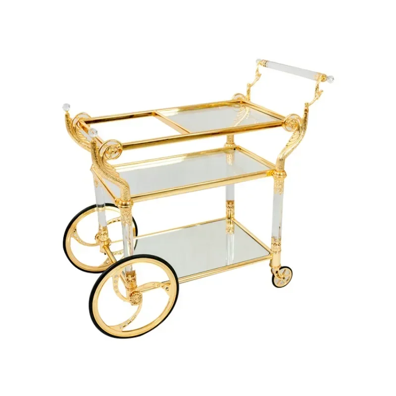 Medieval Vintage Dining Cart Hotel Bar Family Dining Service Cart Gold Copper Trolley