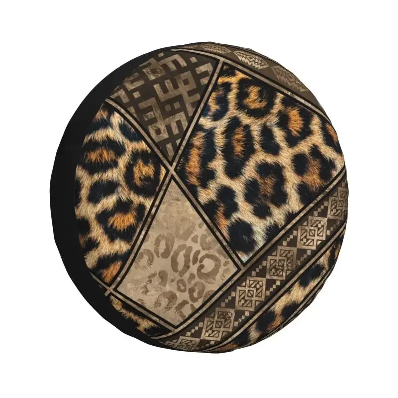 Leopard Fur With Ethnic Spare Tire Cover Tribal Animal Fur SUV RV Camper Car Wheel Protectors Accessories 14