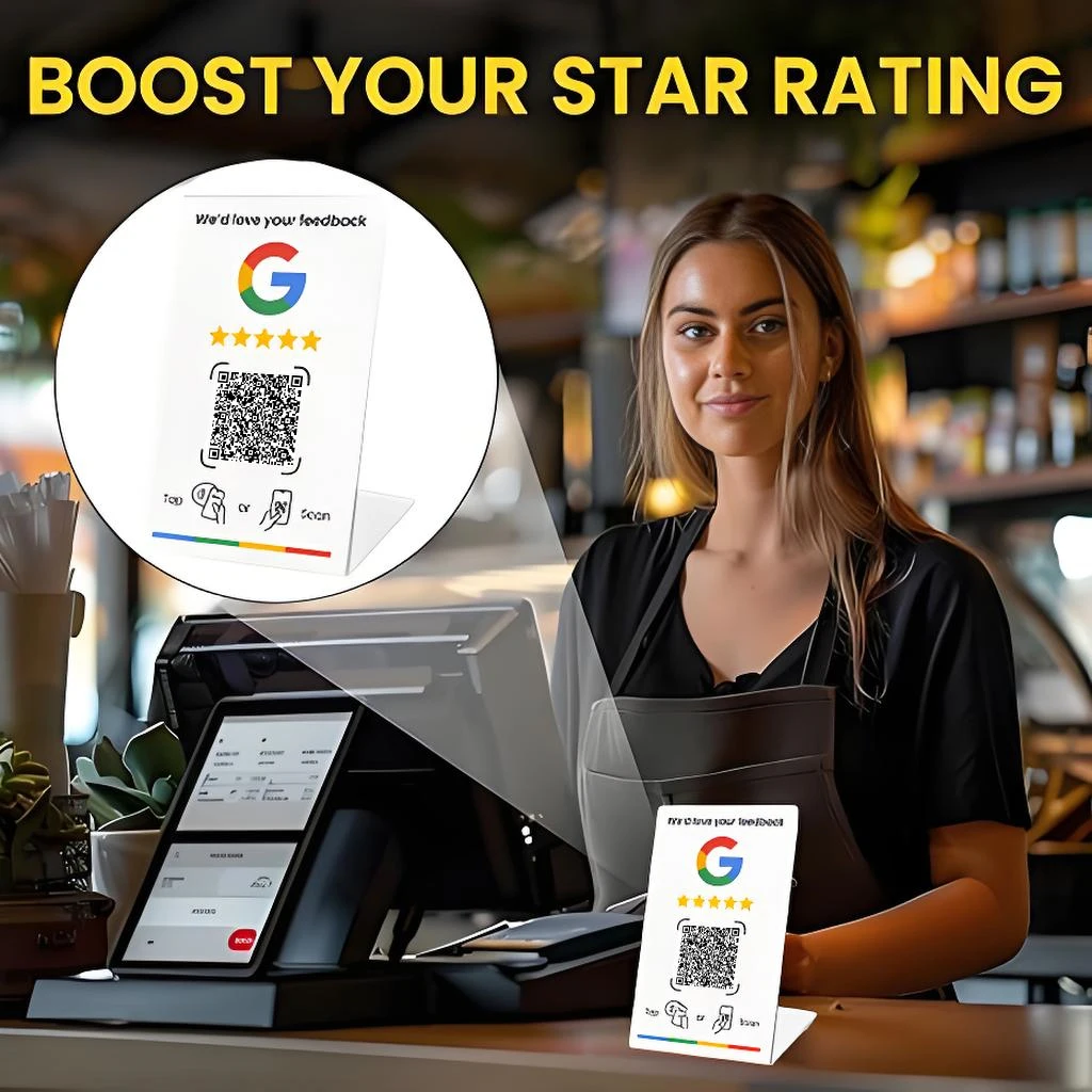Programmable NFC215 for Google Review Card NFC Station Table 13.56Mhz QR code can be independently set to link Standing Card