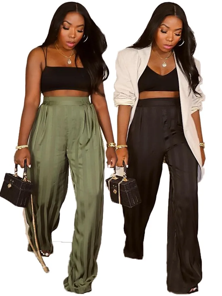 

Women High Waist Wide Leg Pants Shiny Straight Pants Long Palazzo Casual Trendy Trousers 2025 Smmer Autumn Winter New Trousers