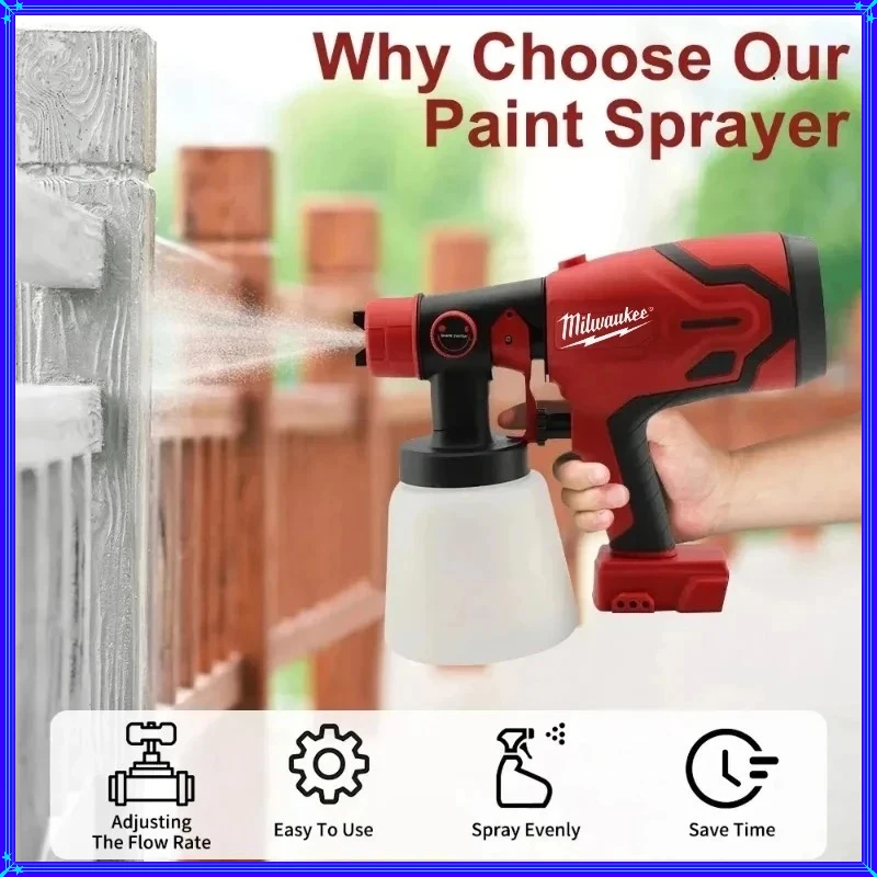 Pistolet à peinture électrique Milwaukee Haute puissance Pulvérisateur de peinture 800ML Sans fil Portable Auto Meubles Revêtement en acier Aérosol pour 18V/20V