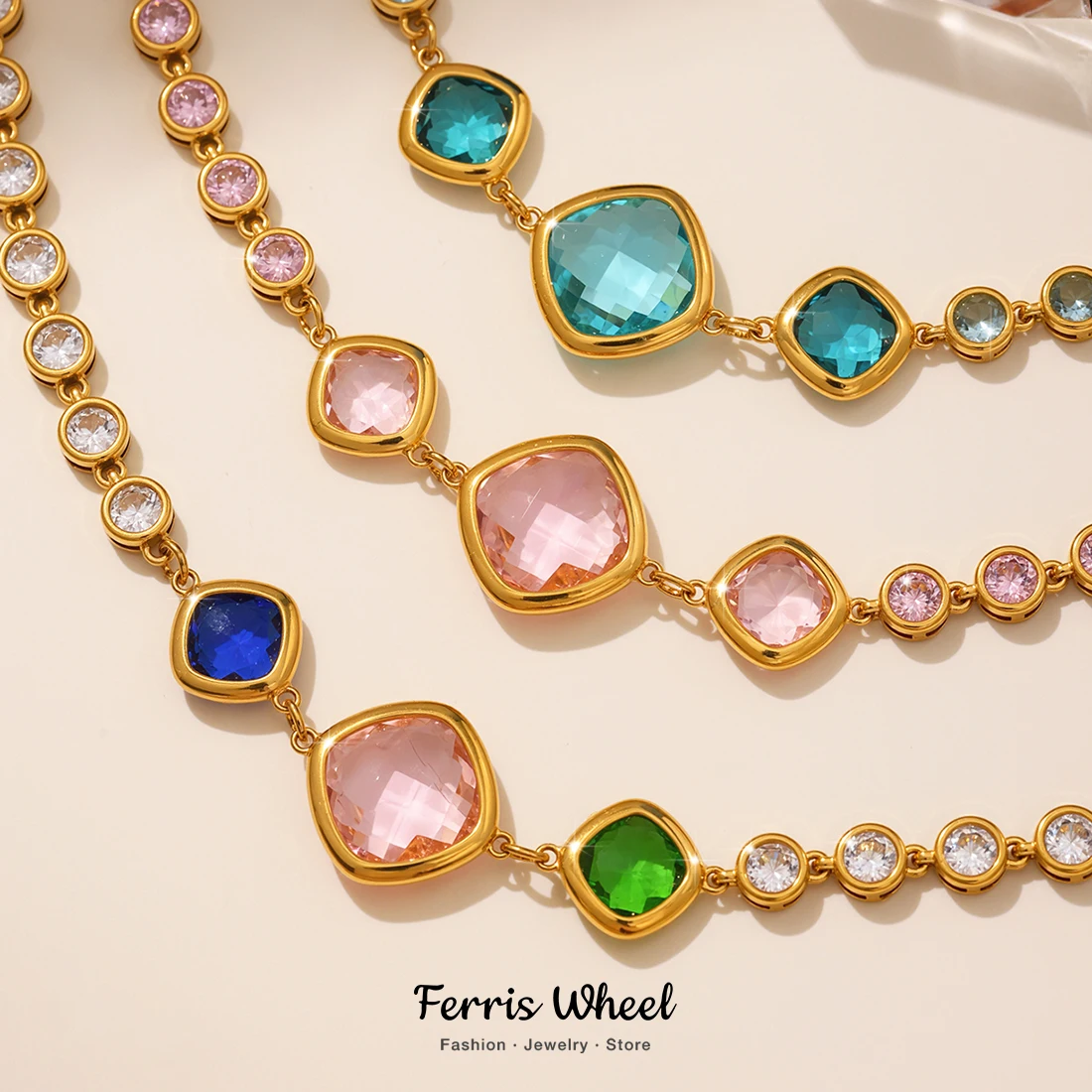 

Колесо обозрения, стильный квадратный браслет из нержавеющей стали для женщин, роскошные чешские стеклянные камни, позолоченные очаровательные ювелирные изделия