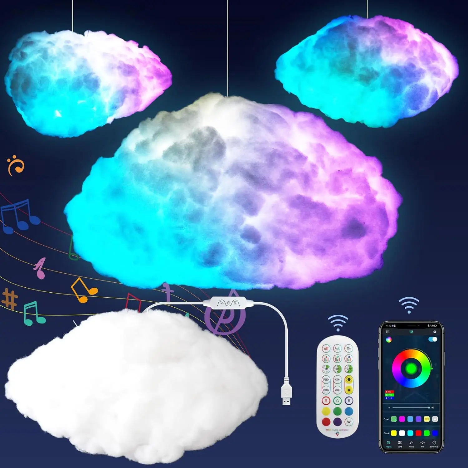 

3D Big Cloud lightning Light Kit Music Sync DIY Coolest Night Lamp Remote APP Decorations for Adults Kids Indoor Home Bedroom