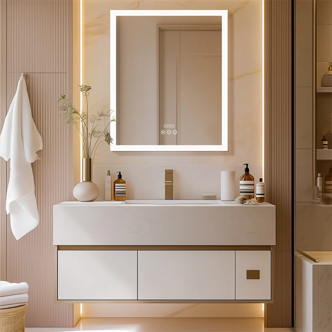 Cabinet Wall Mounted LED Light Mirror Bluetooth Bathroom Mirror  Medicine Storage Cabinet Organizer with Build-in Socket Defog