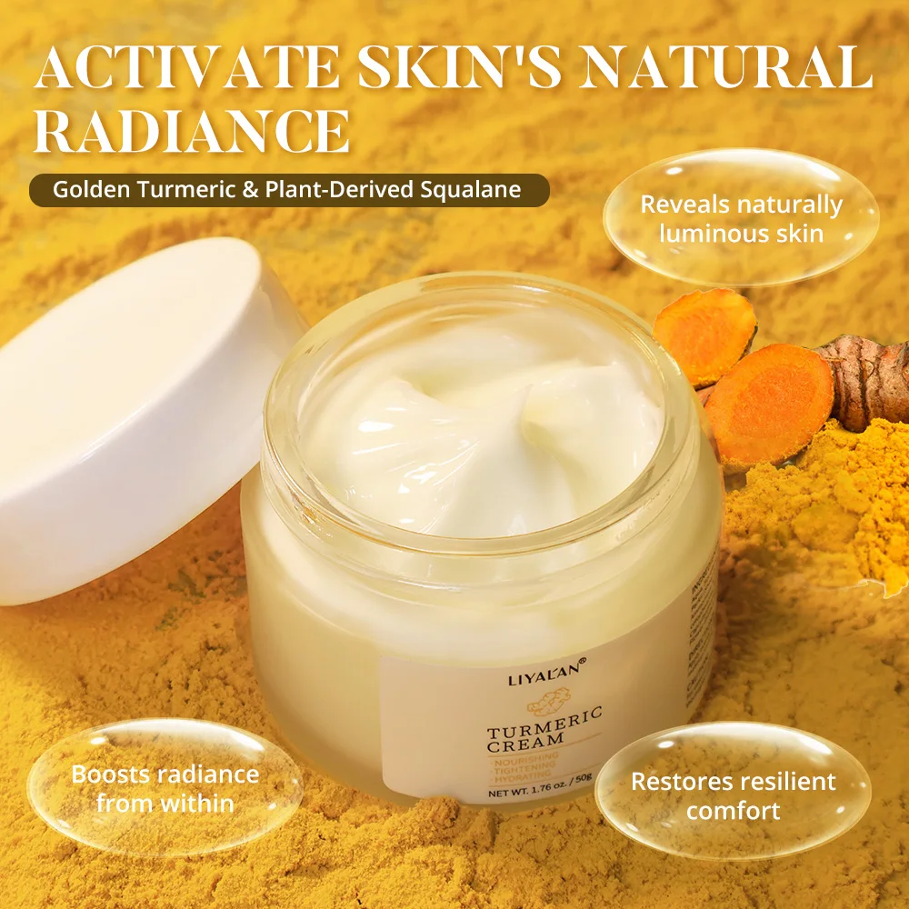 LIYALAN Turmeric Face Cream with Shea Butter Squalane Skin Care Soothes Firming Hydration Antioxidant Facial Lighten Dark Spots