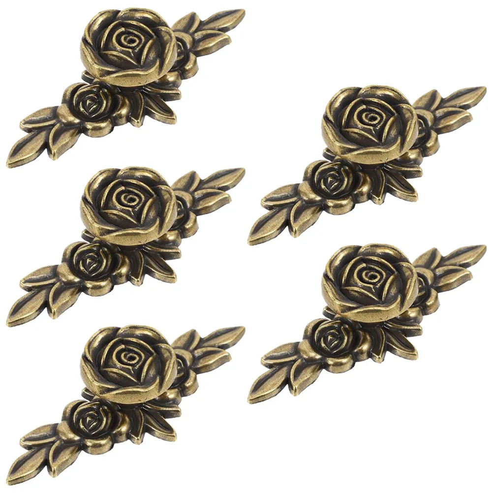 5Pcs Rose Floral Cabinet Knobs Sturdy Zinc Alloy Vintage Drawer Handles Suitable for Kitchen Cupboards Desk Drawers Shoe