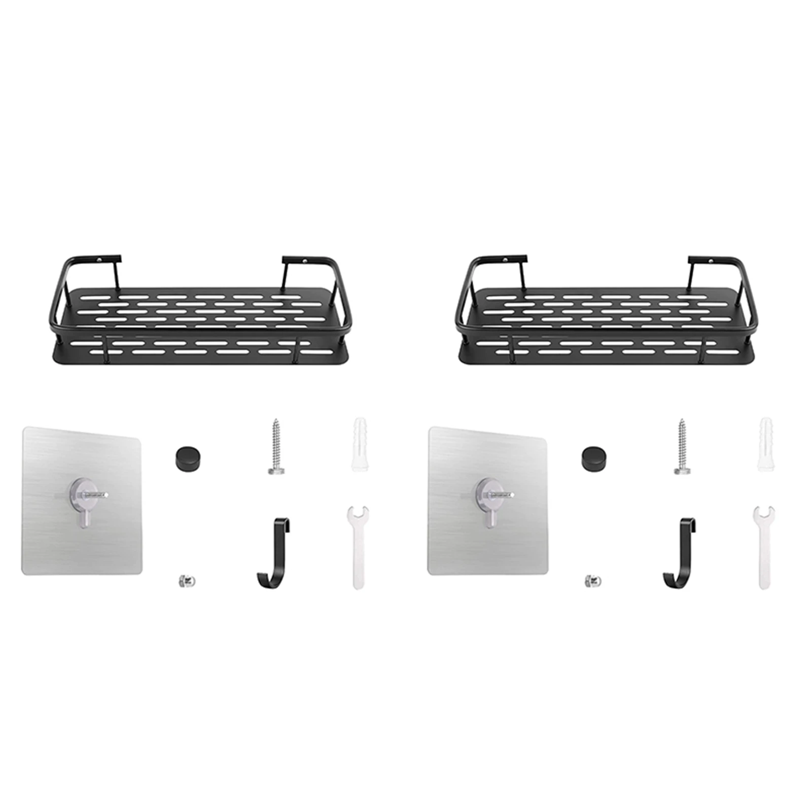 Shower Shelf Wall Mount Storage Rack Hollow Bottom Rustproof Aluminium Holder For Kitchen Bathroom Space Saving