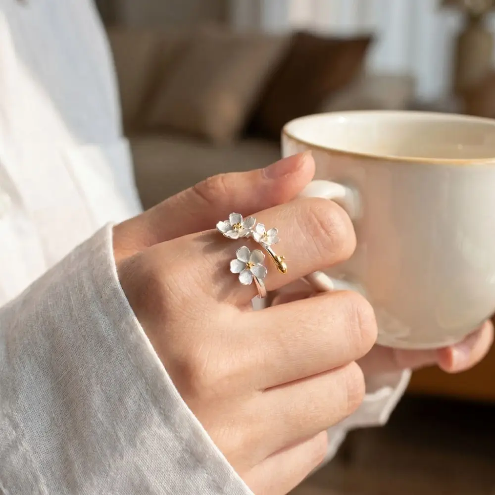 

Temperament Delicate Design Adjustable Rings Forest Style Elegant Minimalist Rings Vintage Flower Opening Rings Gift