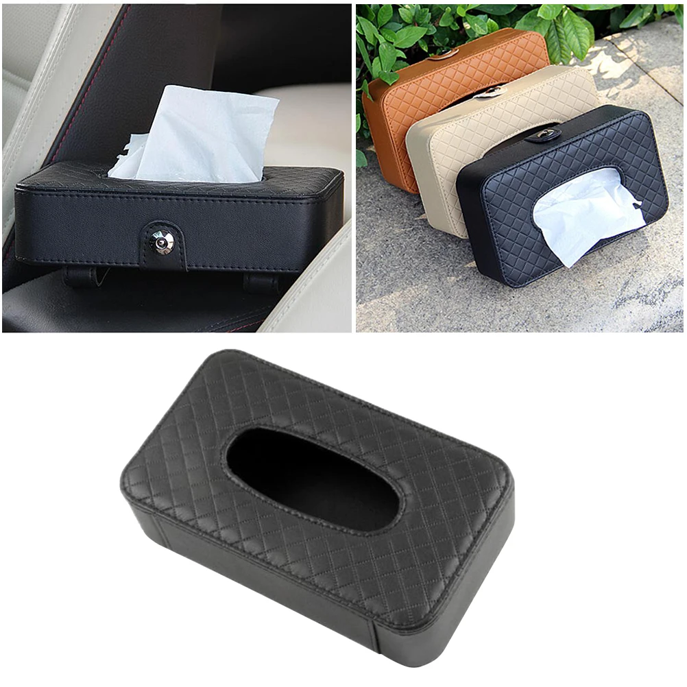 

Tissue Container PU Facial Box Cover Geometry Rectangular Napkin Holder for Home Office Car (Black)