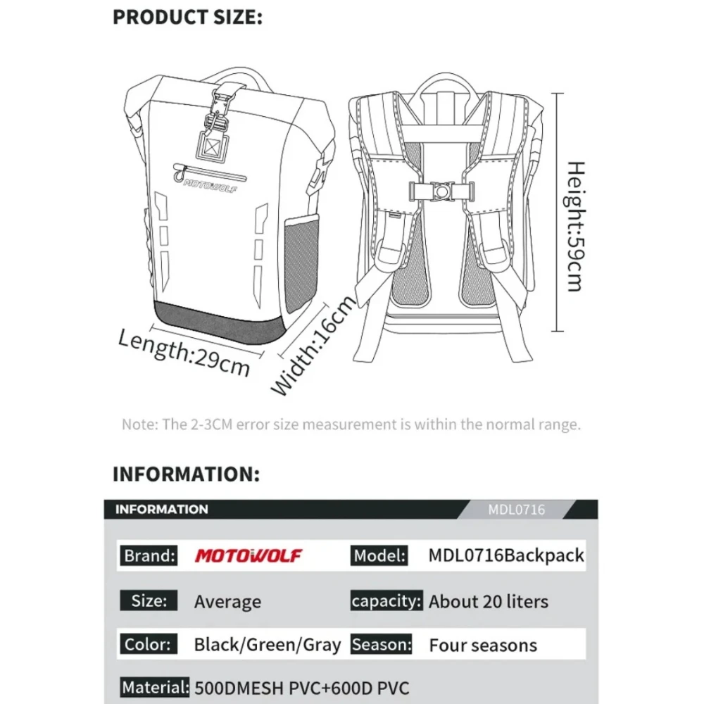 Motowolf Motorcycle Backpack Men Women Waterproof Bag Backpack Rider Bag Reflective Travel Bag Luggage Motorcycle Accessories view 2