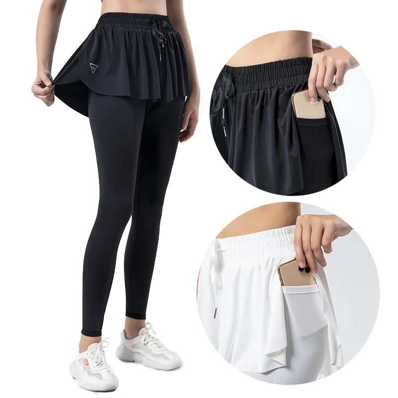 Woman Sexy Sport Leggings Dress Double Layers Gym Jog Hot Pants Fast Dry Breathable Fitness Loose Elastic  Casual Fashion Pantis