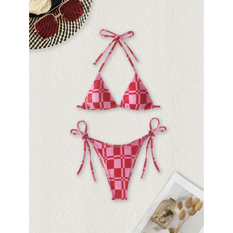 

2025New Blue Striped Swimsuit Ladies Sexy Three Point Bikini Female Wholesale