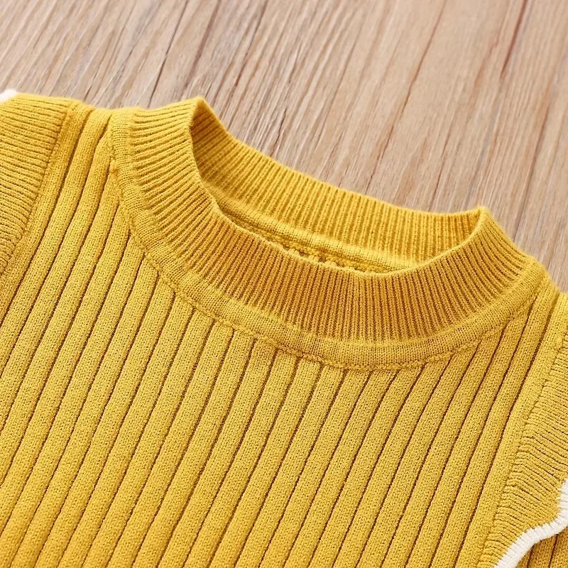 Spring Autumn New 3 4 6 8 10 12 Years Children Clothing Kids Knitted Patchwork Fly Sleeve Thin Sweater For Baby Girls