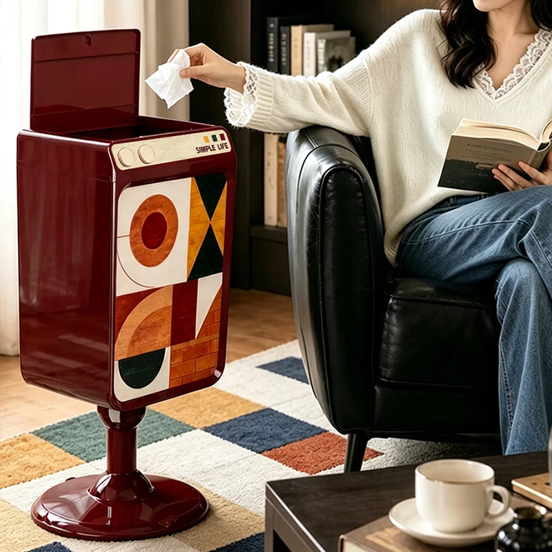 Vintage Speaker-shaped Household Trash Can,  Large Capacity , Press Pop-up Lid Type with Universal Wheels, High Aesthetic