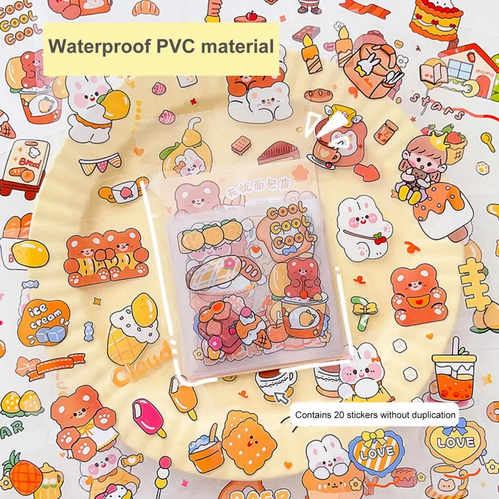 20 fogli di cancelleria adesivo impermeabile Kawaii Cartoon Stickers Cute Handbook Sticker Scrapbooking Diary Journal Planner Sticker