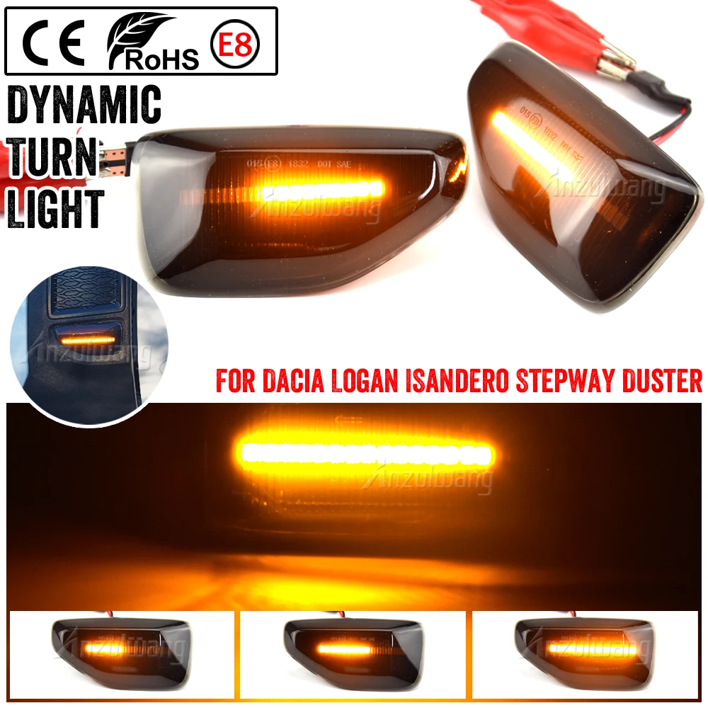 

1 pair Dynamic Amber LED Side Marker Lights for Dacia Logan Sandero II 2012-2020 Flowing Turn Signal Blinker Replacement Smoked