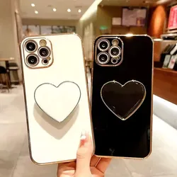 Plating Heart Holder Phone Case For Xiaomi Redmi 14C 13C 12C 10C 9C A3 A2 A1 Plus Note 8 9 10 11 12 13 14 Pro Plus 5G Soft Cover