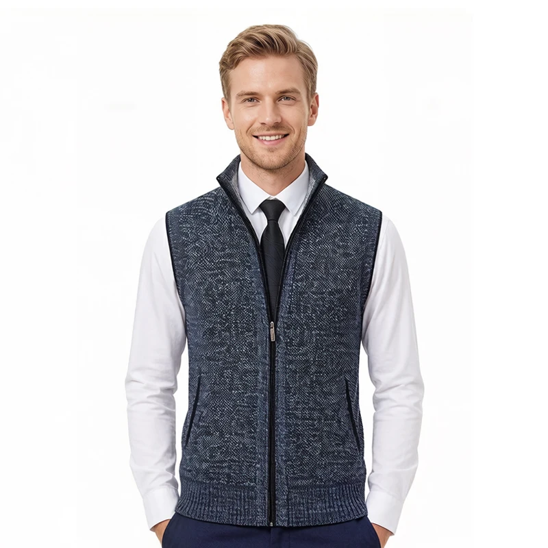 

Мужские жилеты-свитеры приталенного кроя на молнии, без рукавов, повседневная верхняя одежда, кардиган без рукавов с 2 карманами