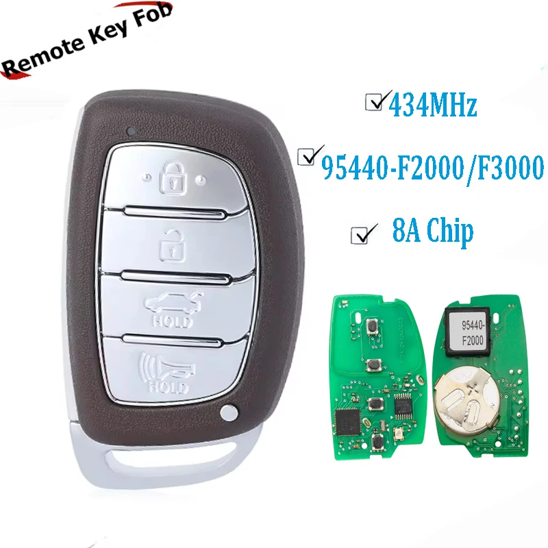 KEYECU Smart Remote Car Key Fob for Hyundai Elantra 2017 2018 95440-F3000 ,95440-F2000  434MHz 8A 4Buttons