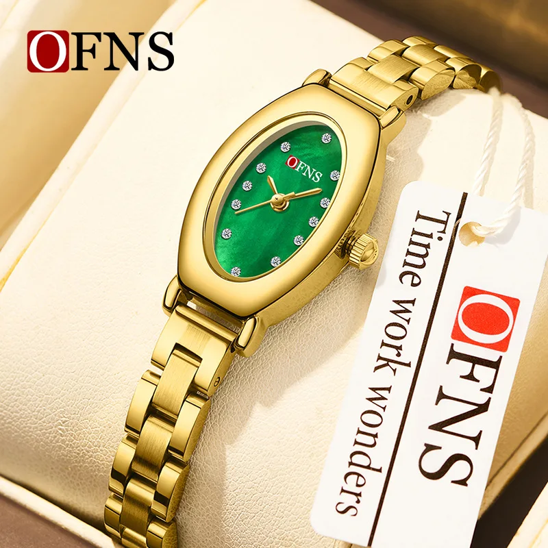 นาฬิกาควอตซ์ผู้หญิง OFNS 2025 สไตล์หรูหราเบาๆ สำหรับนักธุรกิจ ดีไซน์เรียบง่าย สบายๆ หน้าปัดหลากสี กันน้ำ 3ATM