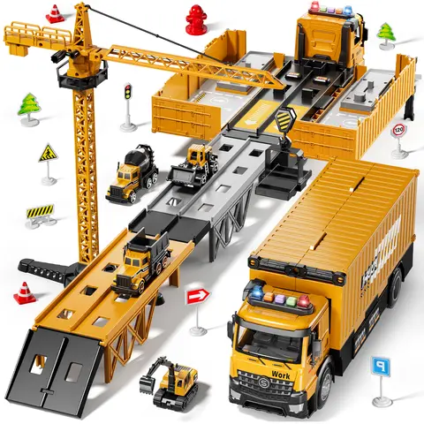 Carrier Truck Race Track Kids Toys Construction Truck Toys For 3-8 Years Old Boy Transport Car Truck With Tower Crane Truck Sets