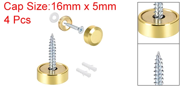 Uxcell 2/4/8 Stück 10/12/14/18/22/25mm Spiegelschrauben Dekorative Kappenabdeckung Nägel Poliertes Gold Silber – Detail 33