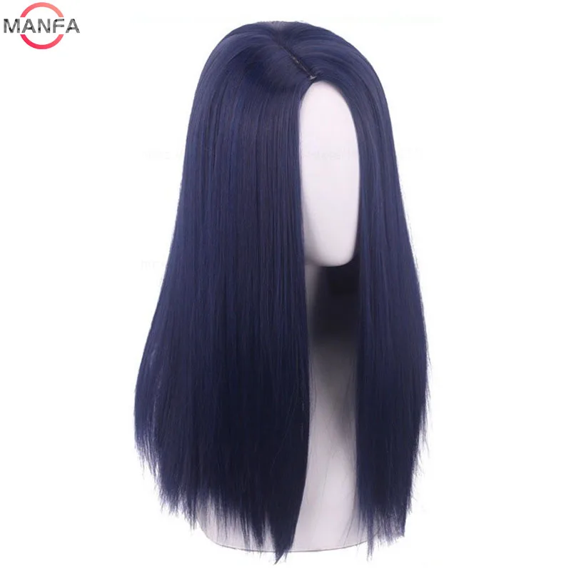 Peluca de Cosplay Arcane Caitlyn, pelo sintético largo liso de color azul oscuro, resistente al calor, pelucas juveniles de Anime Jinx + Wi