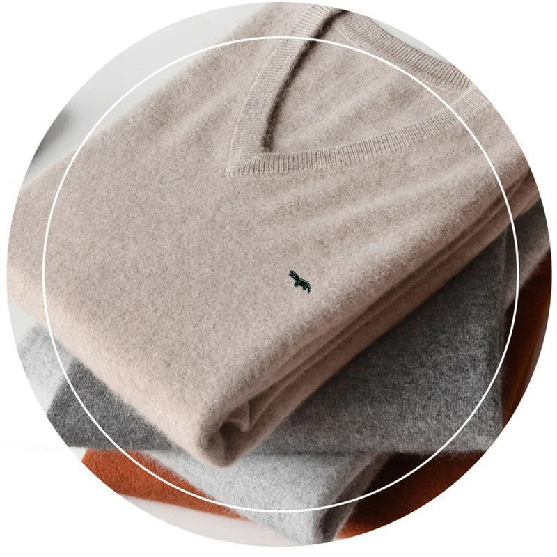 Cashmere Sweater Men Fashion Casual Solid Color V-Neck Pull Homme Spring Autumn Knitwear Pullover Jersey Soft Warm Woolen Sweate