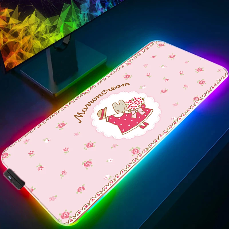 

LED Mouse Pad M-marron Cream Gamer Large XXL 900x400 Tablet Varmilo Keyboard Carpet Backlight Gaming Accessories RGB Mousepad