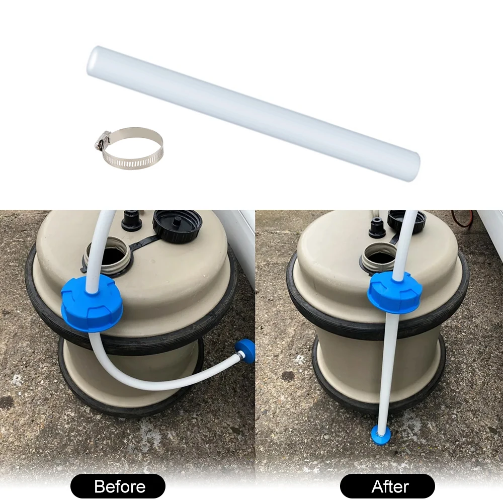 

1kit Caravan Water Inlet Hose Pipe With Stainless Steel Throat Clamp 35cm PVC Water Pipe With Clip Straightener For Waste Water