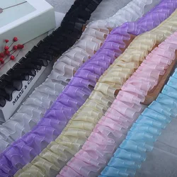 4CM wide double layers tulle organza 3d pleated lace fabric fringed ribbon dress collar ruffle trim wedding clothes sewing decor