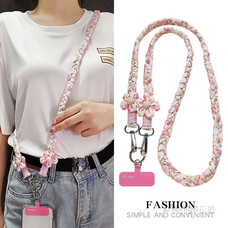 

Mobile Phone Lanyard Crossbody Long Printed Cotton Woven Travel Bag Hanging Chain Shoulder Strap Hanging Rope New Product