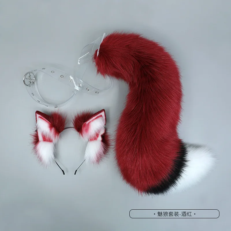 White/Red Wolf Fox Headwear Furry Jackal Ear Jackal Tail Props Cat Ear Headband Handmade Anime COSPLAY Lolita KC LOL Fox Costume images - 6