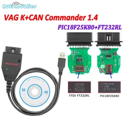 VAG K CAN Commander 1.4 FTDI PIC18F25K80 K+CAN 1 4 OBD 2 OBD2 Auto Car Diagnostic Tools Interface COM K-line Cable for VW/AUDI