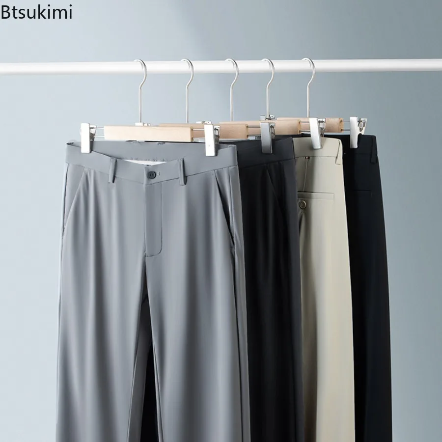 

2025 Men Three Anti High Bullets Pants Summer New Business Fashion Straight Casual Pants Loose Ice Silk Breathable Thin Pants