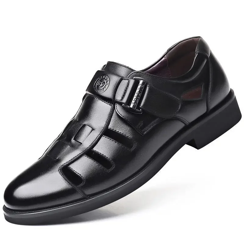 XIHAHA Summer Men Casual Leather Sandals Hollow Leather Shoes Breathable Hole Shoe Sandals Mens Slippers Hombre  Shoes Sneaker