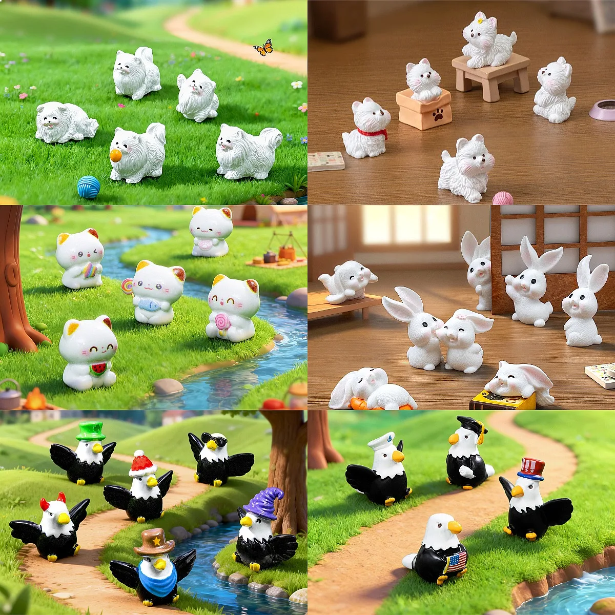100pcs Wholesale 3D Resin Animal Mini Dog Cat Eagle DIY Accessories for Keychain Dollhouse Fairy Garden Decor