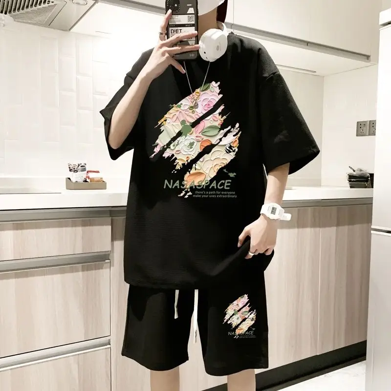 

Versatile Sportswear Suit Men's Summer Youth Short-sleeved Shorts Large Size Loose Casual Two-piece Suit Trendy