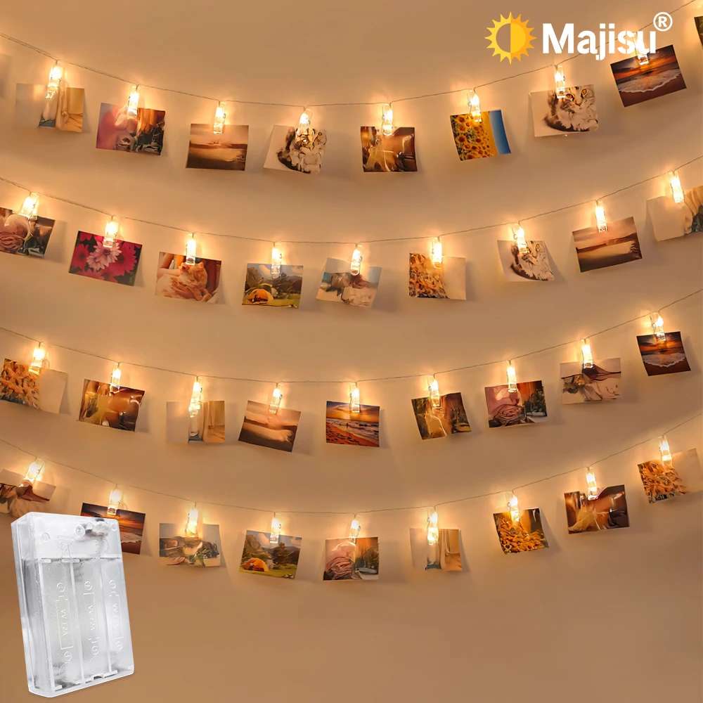 

1PC Majisu 20/10 Led Photo Clip Lights with Clear Clips for Christmas Halloween Bedroom Wall Decor Wedding Decorations