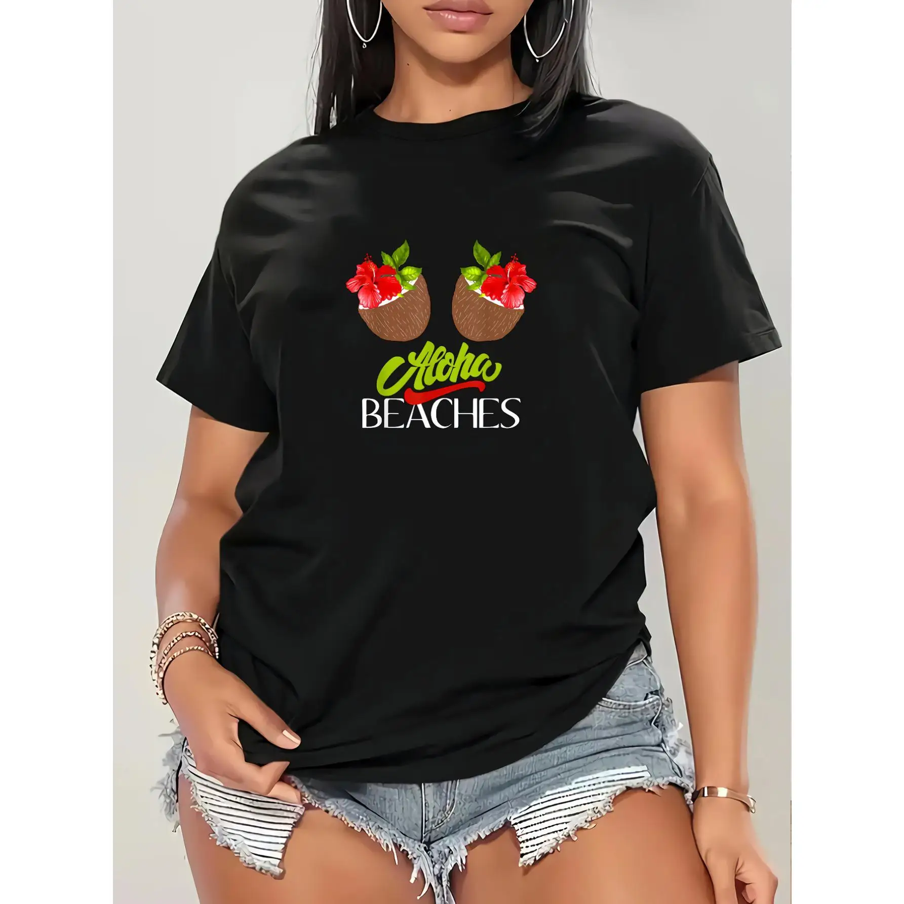 

Funny Aloha Beaches T-shirt Women Summer Vacation Graphic Tees Humorous Beach Party Top for Holiday Trip