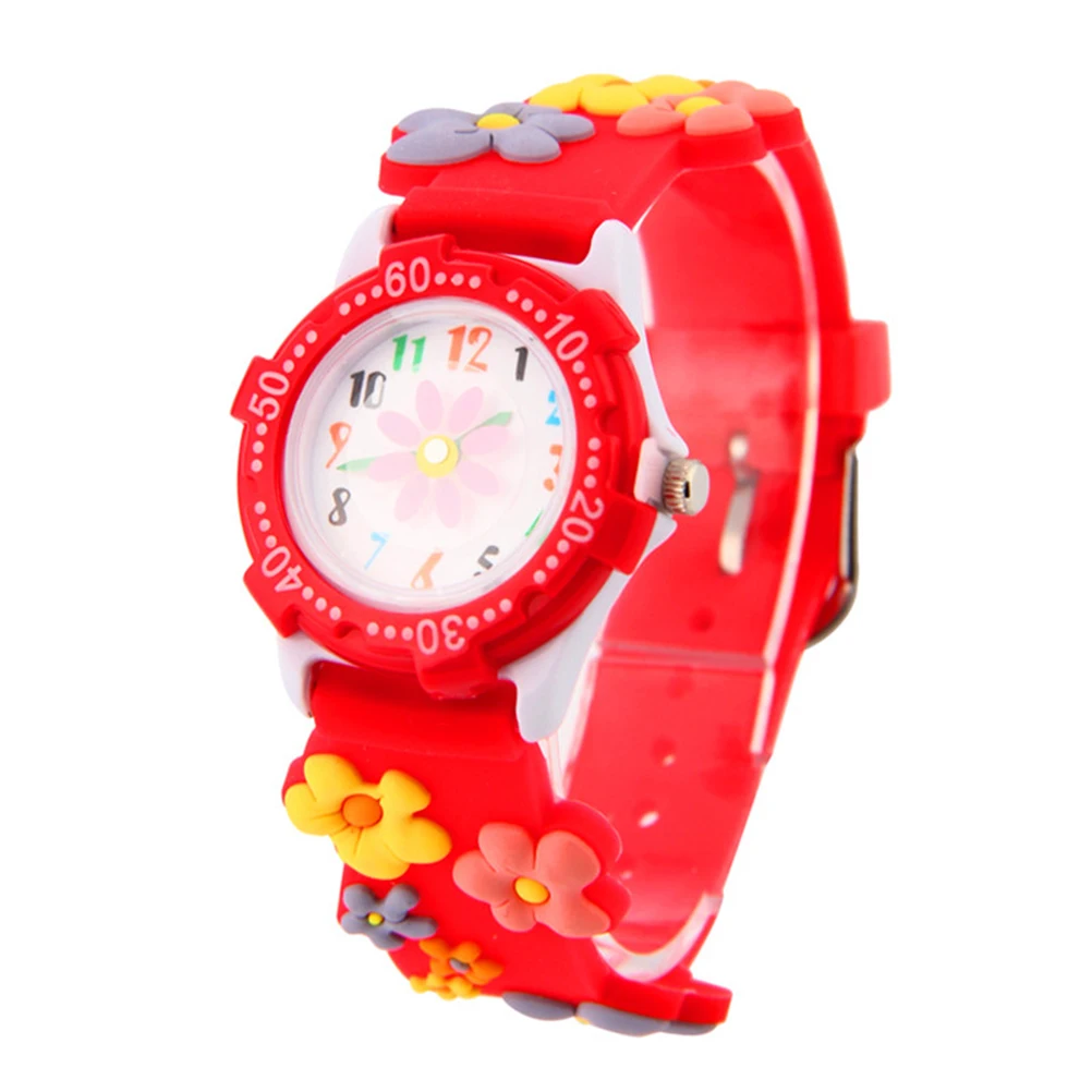 Kids Cartoon Watches Waterproof Quartz Red Flower Wrist Student Adjustable Durable Comfortable Safe Movement Gift
